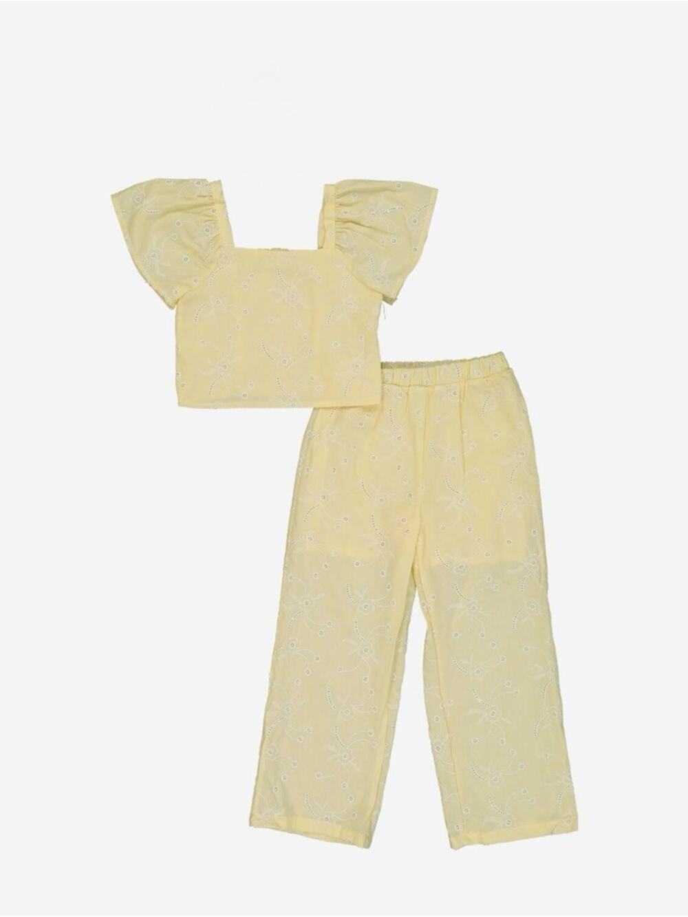 btween Size 8 Light Yellow Eyelet Straight-Leg Pants Set